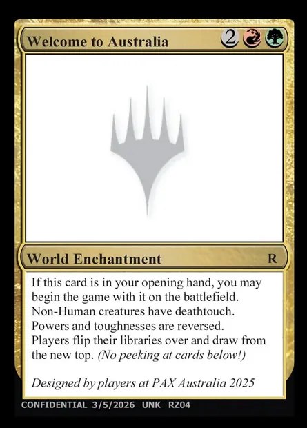 Welcome to Australia, Magic card UNK RZ04y — Unknown Event set