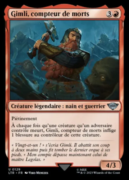 Gimli, compteur de morts, carte Magic LTR 129 — extension Le Seigneur des Anneaux : chroniques de la Terre du Milieu