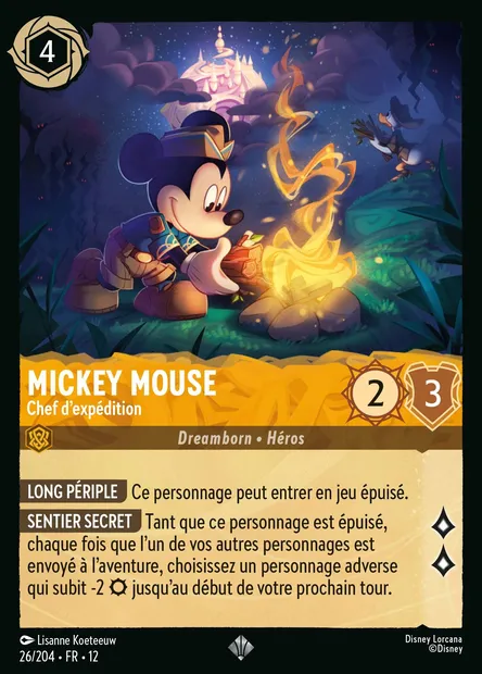 Mickey Mouse - Chef d'expédition, carte Disney Lorcana CH12-026 — extension Contrées Inconnues
