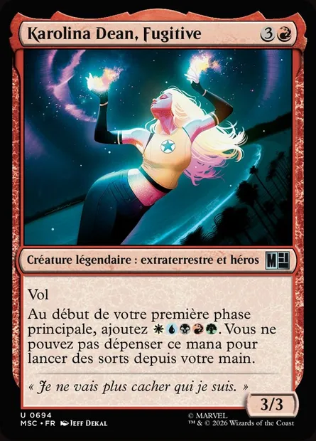 Karolina Dean, Fugitive, carte Magic MSC 694 — extension Marvel Super Heroes Commander