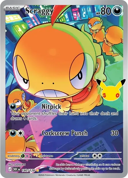 Scraggy, Pokémon card 30C 140 — 30th Celebration set
