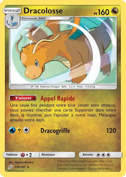 Dracolosse, carte Pokémon TEU 119 — extension Duo de Choc
