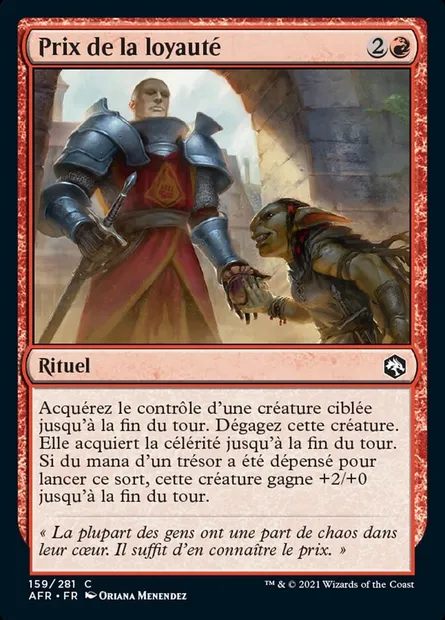 Prix de la loyauté, carte Magic AFR 159 — extension Forgotten Realms: Aventures dans les Royaumes Oubliés