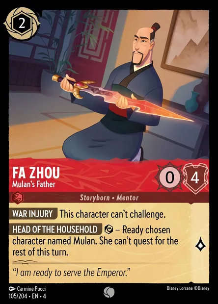 Fa Zhou - Mulan's Father, Disney Lorcana card CH4-105 — Ursula's Return set