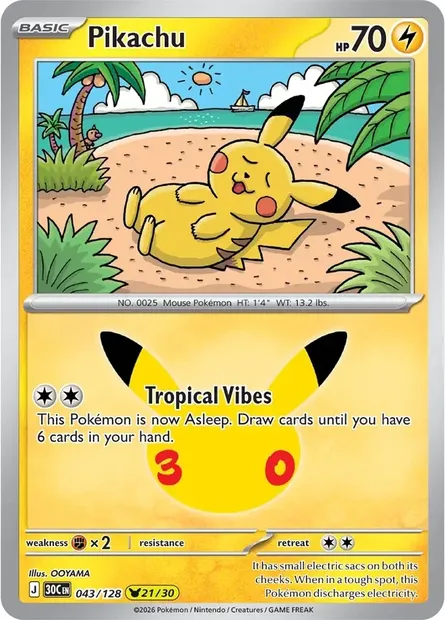 Pikachu, Pokémon card 30C 043 — 30th Celebration set