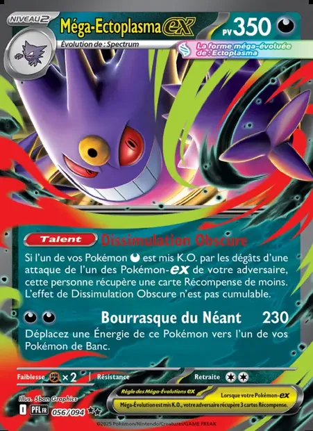 Méga-Ectoplasma-ex, carte Pokémon PFL 056 — extension Flammes Fantasmagoriques