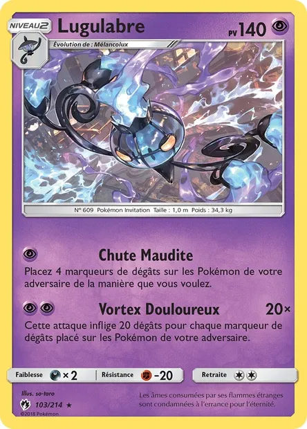 Lugulabre, carte Pokémon LOT 103 — extension Tonnerre Perdu