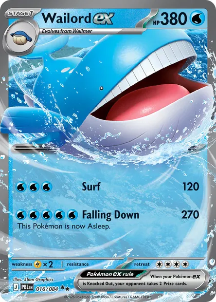 Wailord ex, Pokémon card PBL 016 — Pitch Black set