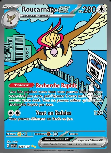 Roucarnage-ex, carte Pokémon OBF 225 — extension Flammes Obsidiennes