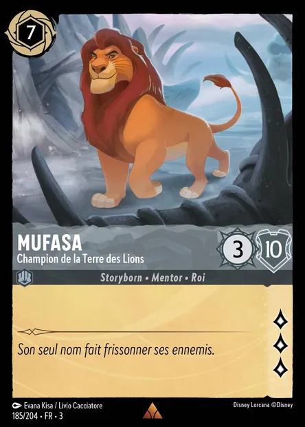 Mufasa - Champion de la Terre des Lions, carte Disney Lorcana CH3-185 — extension Les Terres d'Encres