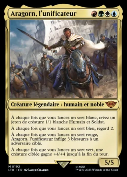 Aragorn, l'unificateur, carte Magic LTR 192 — extension Le Seigneur des Anneaux : chroniques de la Terre du Milieu