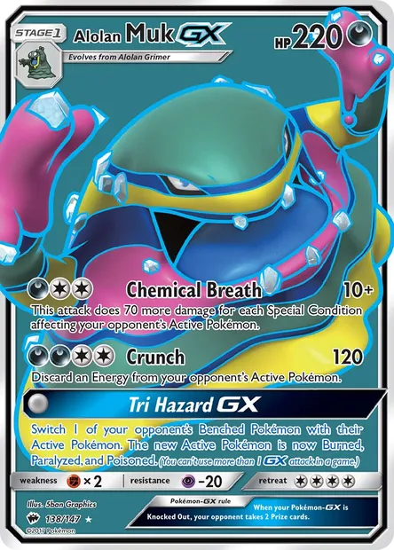 Alolan Muk GX, Pokémon card BUS 138 — Burning Shadows set