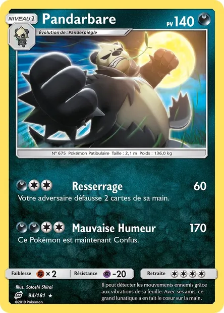 Pandarbare, carte Pokémon TEU 94 — extension Duo de Choc