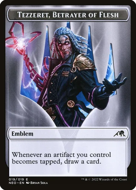 Tezzeret, Betrayer of Flesh Emblem, Magic card TNEO 19 — Kamigawa: Neon Dynasty Tokens set