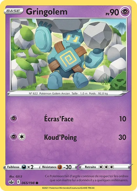 Gringolem, carte Pokémon CRE 65 — extension Règne de Glace