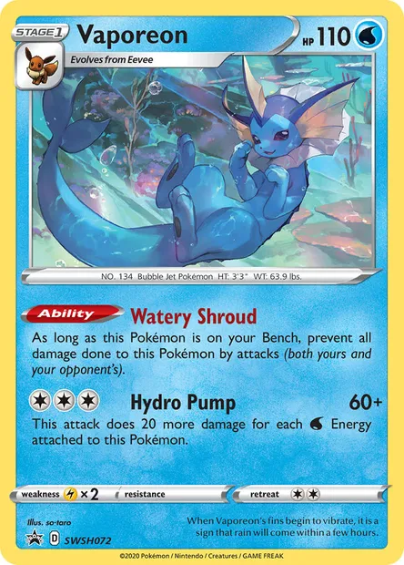 Vaporeon, Pokémon card SWSH 072 — SWSH Black Star Promos set