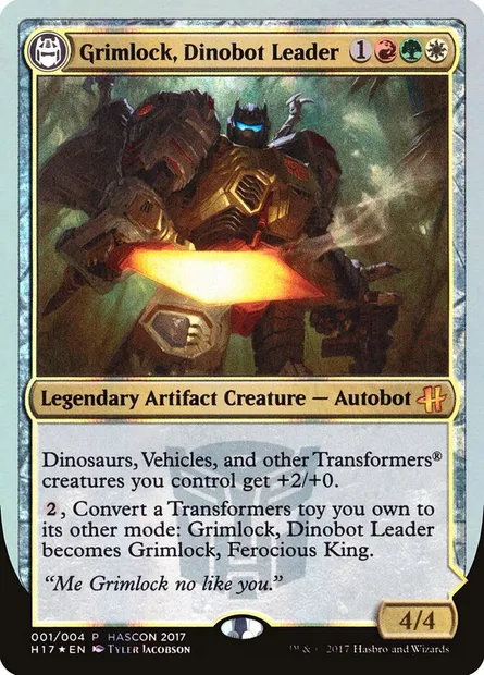 Grimlock, Dinobot Leader // Grimlock, Ferocious King, carte Magic H17 1 — extension HasCon 2017