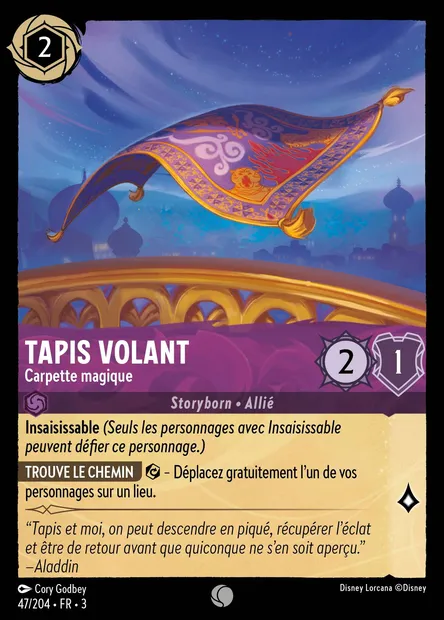 Tapis volant - Carpette magique, carte Disney Lorcana CH3-047 — extension Les Terres d'Encres