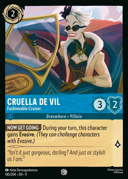 Cruella De Vil - Fashionable Cruiser, Disney Lorcana card CH9-145 — Fabled set