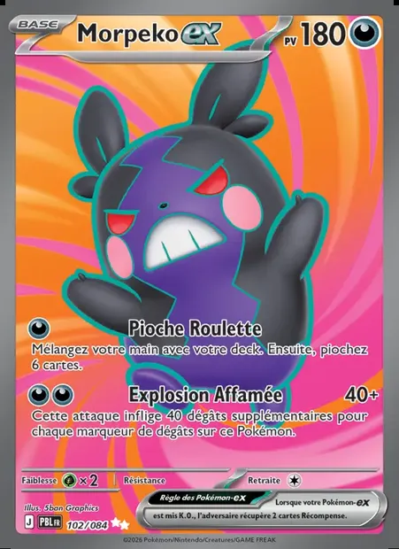 Morpeko-ex, carte Pokémon PBL 102 — extension Nuit Noire