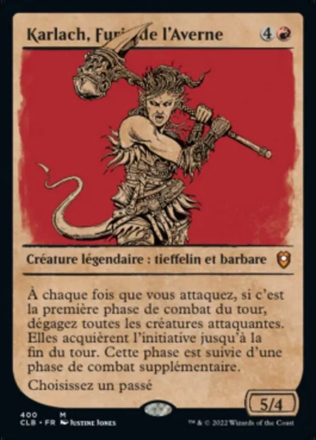 Karlach, Furie de l'Averne, carte Magic CLB 400 — extension Commander Légendes : la bataille de la Porte de Baldur