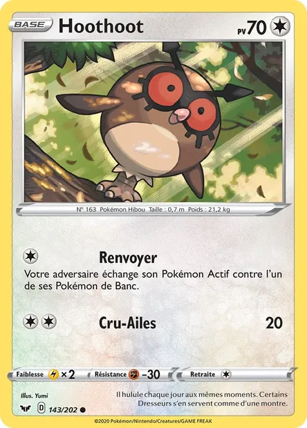 Hoothoot, carte Pokémon SSH 143 — extension Épée et Bouclier