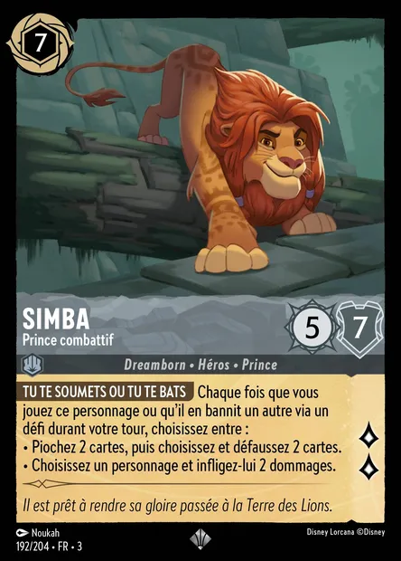 Simba - Prince combattif, carte Disney Lorcana CH3-192 — extension Les Terres d'Encres
