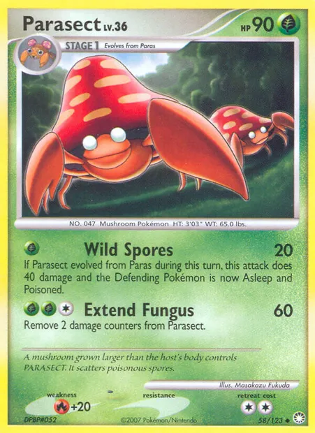 Parasect, Pokémon card MT 58 — Mysterious Treasures set
