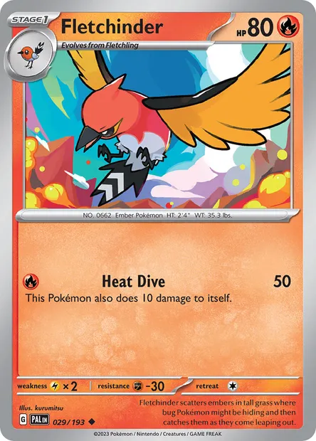 Fletchinder, Pokémon card PAL 029 — Paldea Evolved set