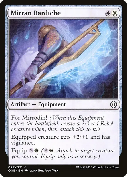 Mirran Bardiche, Magic card ONE 22 — Phyrexia: All Will Be One set
