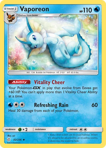 Vaporeon, Pokémon card CEC 42 — Cosmic Eclipse set