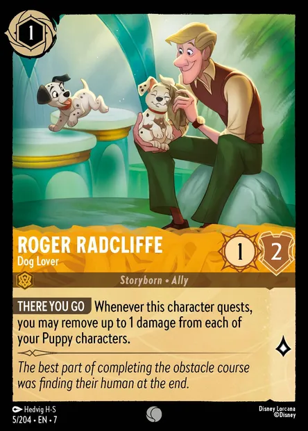 Roger Radcliffe - Dog Lover, Disney Lorcana card CH7-005 — Archazia's Island set