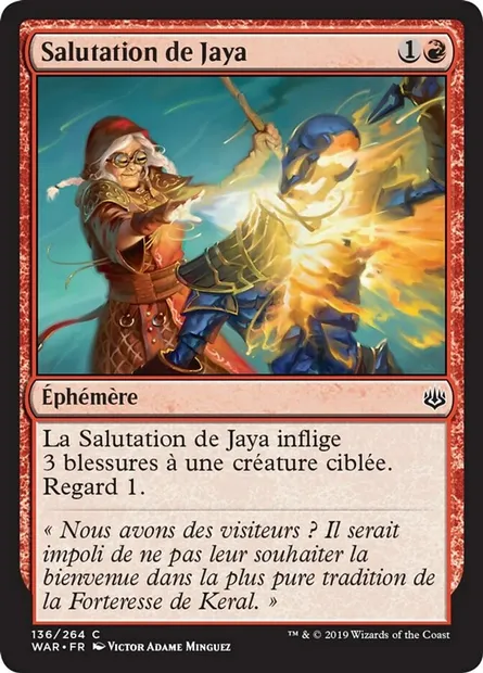 Salutation de Jaya, carte Magic WAR 136 — extension La guerre des Planeswalkers