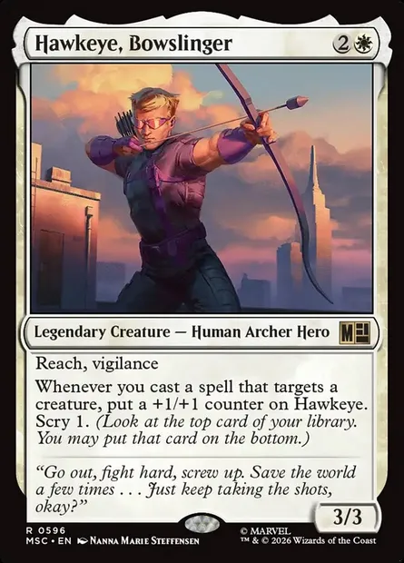 Hawkeye, Bowslinger, Magic card MSC 596 — Marvel Super Heroes Commander set