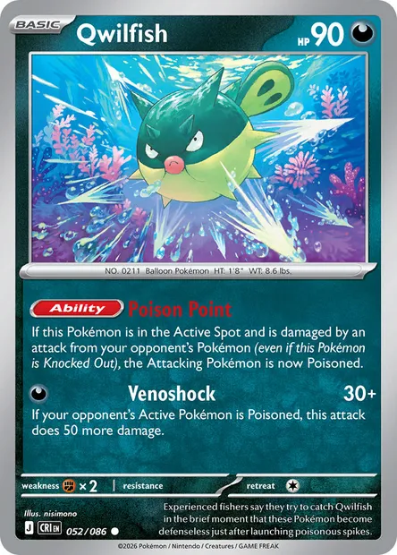Qwilfish, Pokémon card CRI 052 — Chaos Rising set