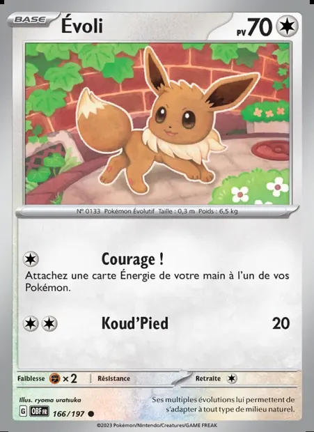 Évoli, carte Pokémon OBF 166 — extension Flammes Obsidiennes