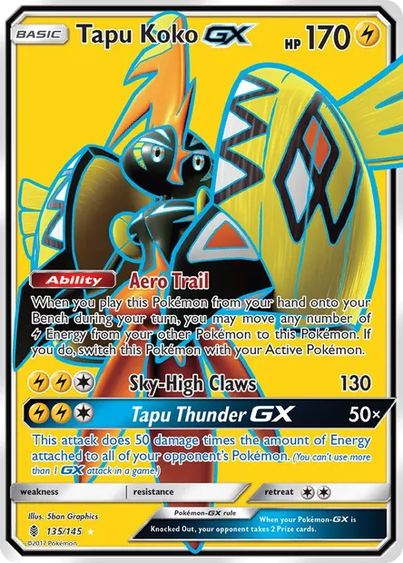 Tapu Koko GX, Pokémon card GRI 135 — Guardians Rising set