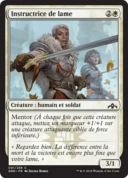 Instructrice de lame, carte Magic GRN 1 — extension Les Guildes de Ravnica