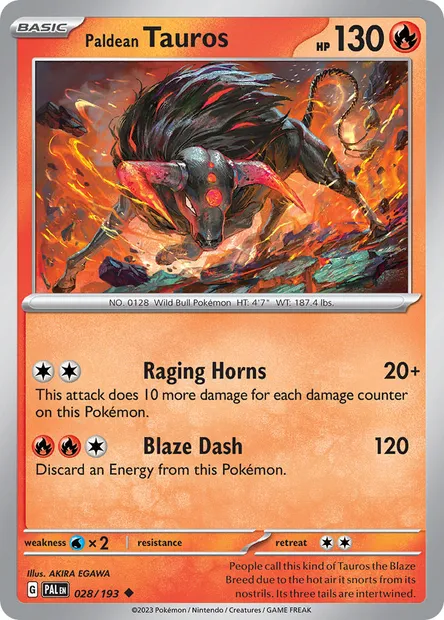 Paldean Tauros, Pokémon card PAL 028 — Paldea Evolved set
