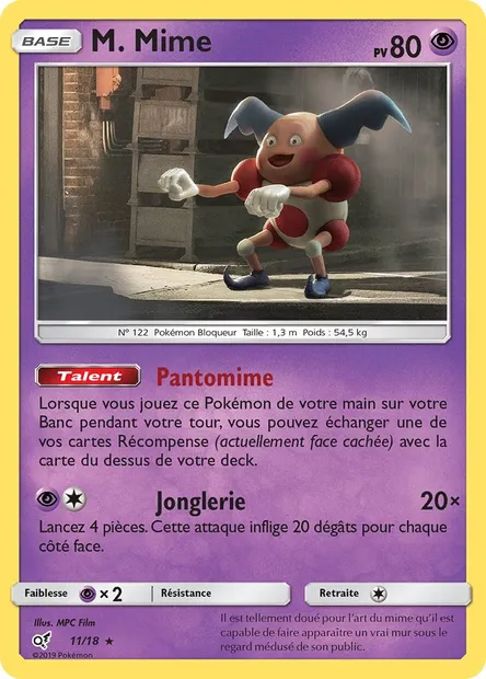 M. Mime, carte Pokémon DET 11 — extension Détective Pikachu