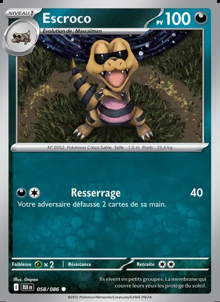 Escroco, carte Pokémon BLK 058 — extension Foudre Noire