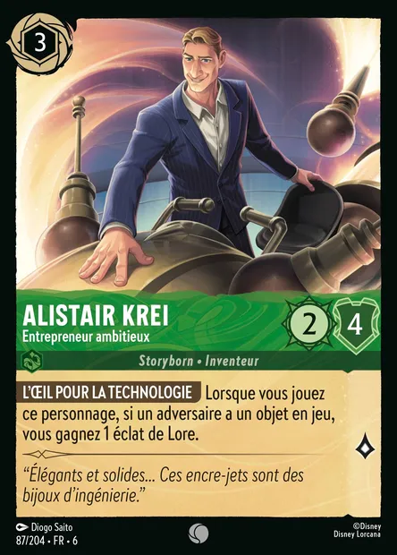 Alistair Krei - Entrepreneur ambitieux, carte Disney Lorcana CH6-087 — extension La Mer Azurite