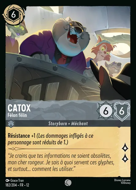 Catox - Félon félin, carte Disney Lorcana CH12-182 — extension Contrées Inconnues