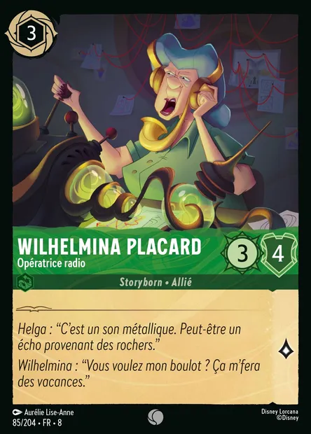 Wilhelmina Placard - L'opératrice radio, carte Disney Lorcana CH8-085 — extension Le Règne de Jafar