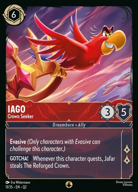 Iago - Crown Seeker, Disney Lorcana card Q2-011 — Illumineer's Quest: Palace Heist set