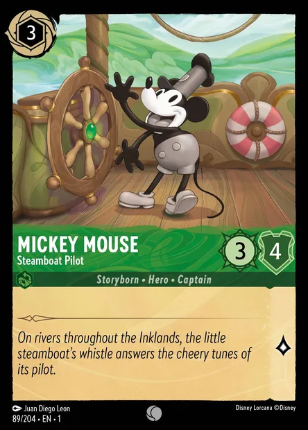 Mickey Mouse - Steamboat Pilot, Disney Lorcana card CH1-089 — The First Chapter set