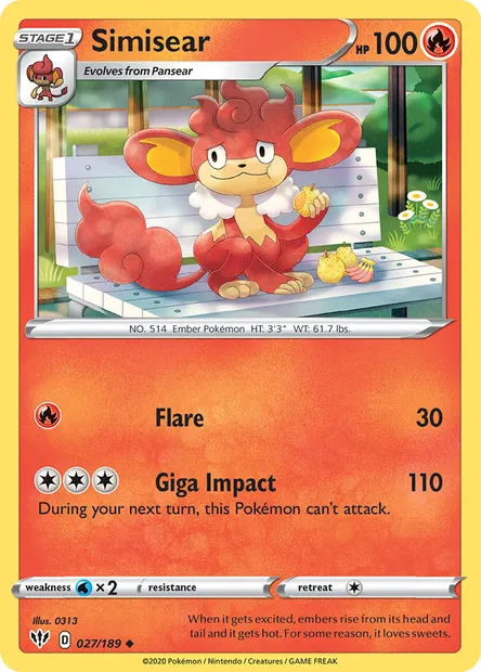 Simisear, Pokémon card DAA 27 — Darkness Ablaze set
