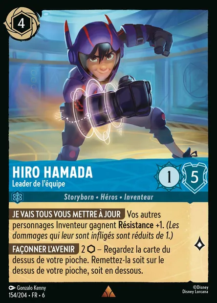 Hiro Hamada - Leader de l'équipe, carte Disney Lorcana CH6-154 — extension La Mer Azurite