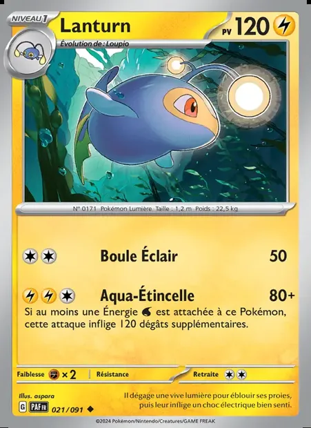 Lanturn, carte Pokémon PAF 021 — extension Destinées de Paldea