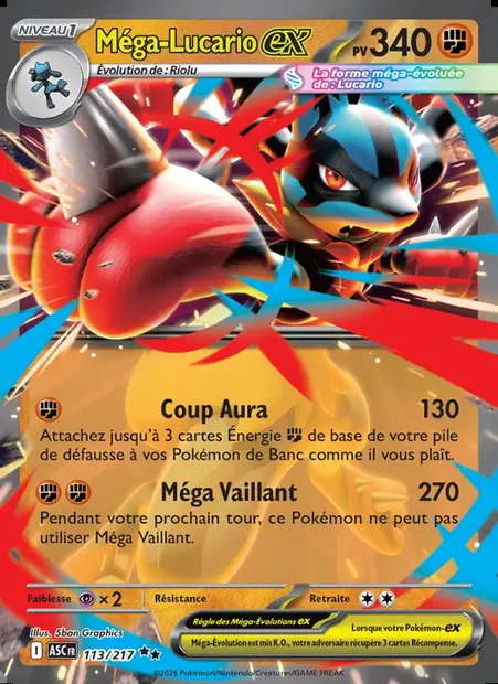 Méga-Lucario-ex, carte Pokémon ASC 113 — extension Héros Transcendants